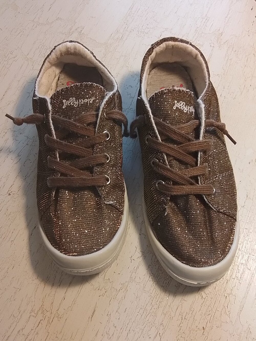 Gold JellyPop Comfort Fit Sneakers Glitter Sparkle 10M Bronze Step-In - Picture 4 of 8
